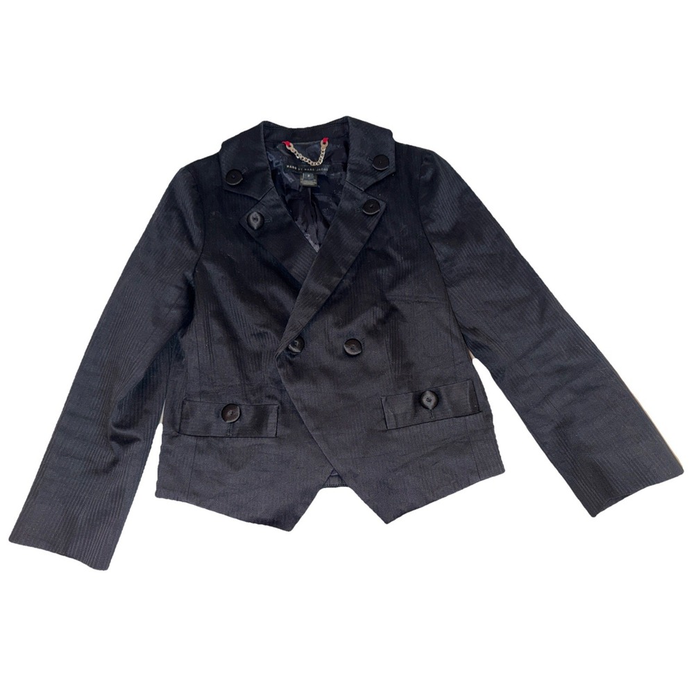 Marc Jacobs Blazer Jacket Y2K Button Front Black Blue Trim Retro Women's 2